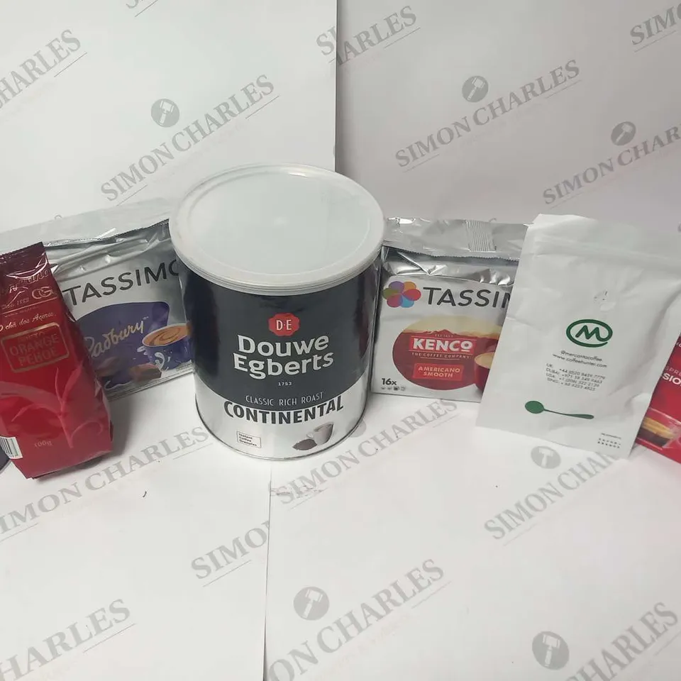 APPROXIMATELY SEVEN ASSORTED HOT DRINK PRODUCTS TO INCLUDE; DOUWE EGBERTS, STARBUCKS, TASSIMO, MERCAN AND LAVAZZA