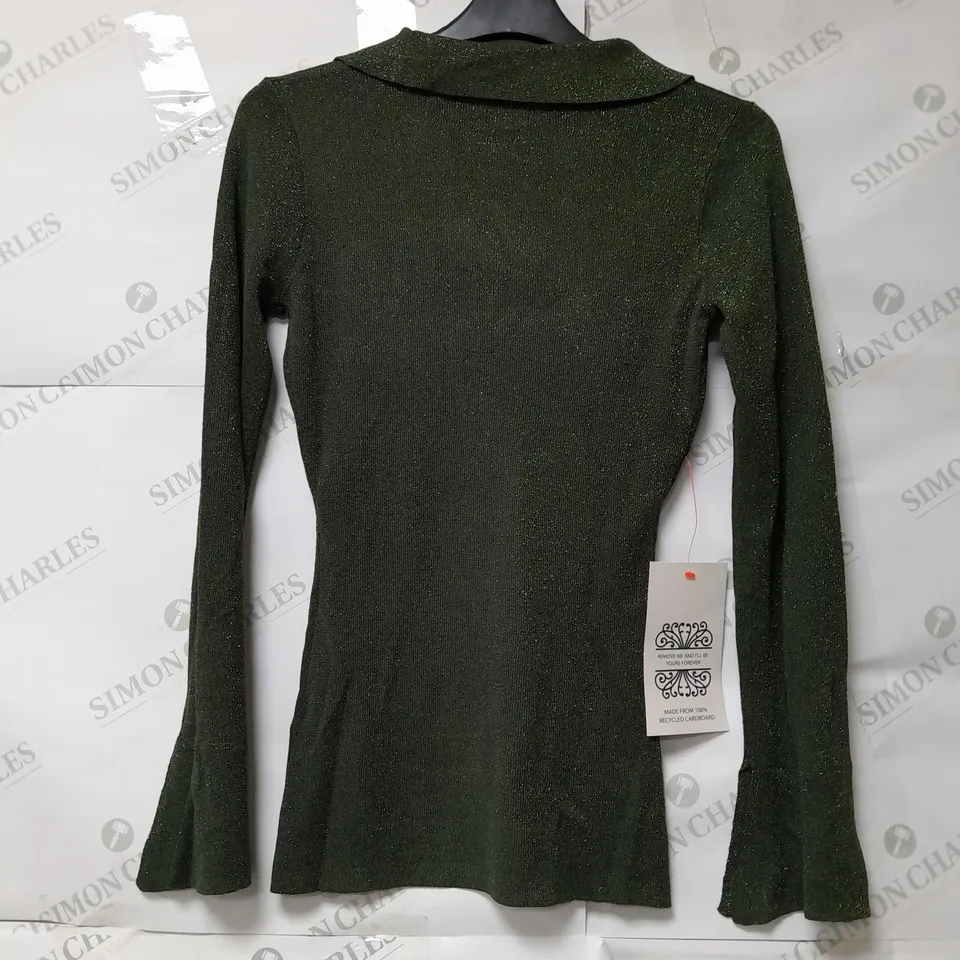 NEVER FULLY DRESSED LADIES CARDIGAN GREEN WITH GLITTER DETAIL SIZE S