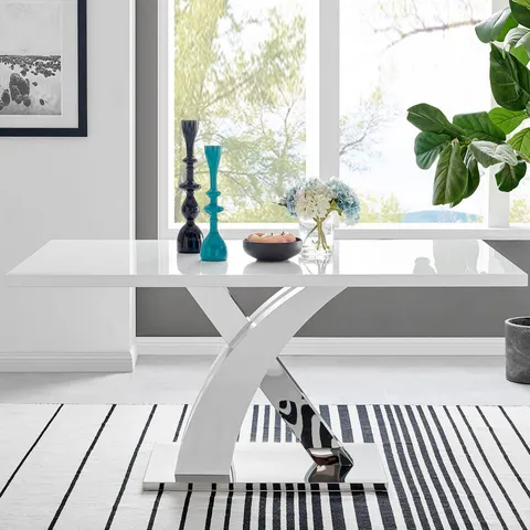 BOXED ATLANTA RECTANGULAR WHITE HIGH GLOSS 6 SEATER DINING TABLE (3 BOXES)