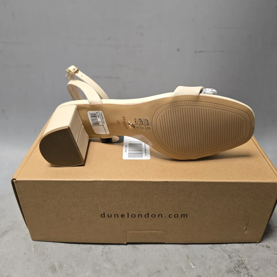 BOXED DUNE BLOCK HEEL SANDAL - SIZE 6