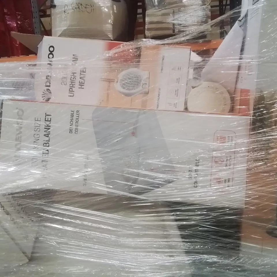 PALLET CONTAINING VARIOUS ELECTRICAL ITEMS AND HOUSEHOLD PRODUCTS TO INCLUDE:TOWER FAN,1200W HEATER,1200W HEATED BLANKET