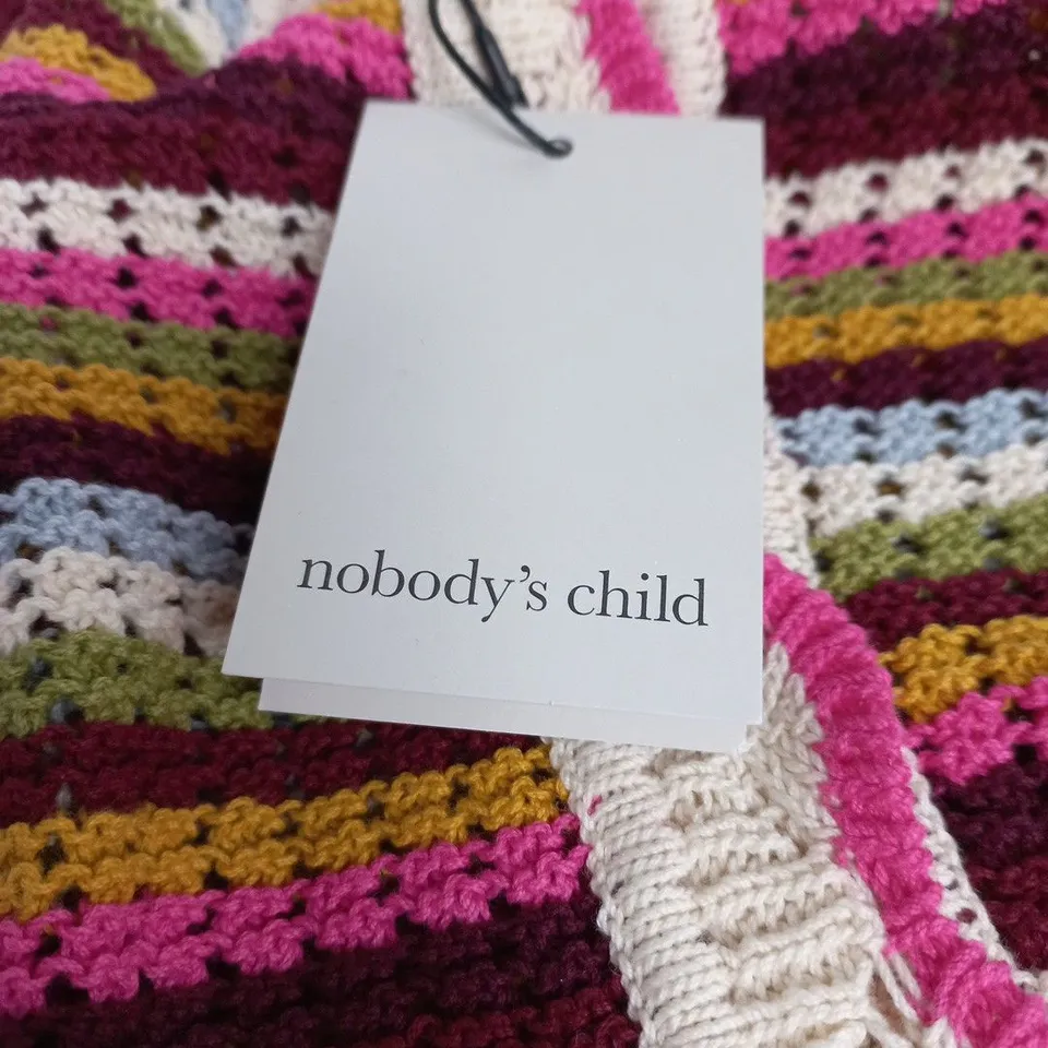 NOBODY'S CHILD WOMEN'S MULTI-STRIPE MOCK CROCHET CARDIGAN – UK SIZE S