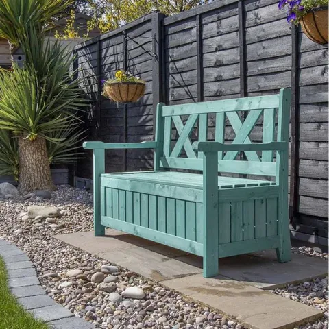 WOODEN UNDER SEAT STORAGE BENCH IN TURQUOISE