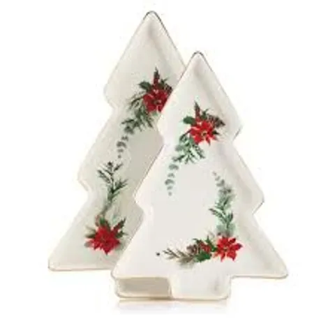SARA BY SARA DAVIES SET OF TWO CHRISTMAS TREE SERVING PLATTERS
