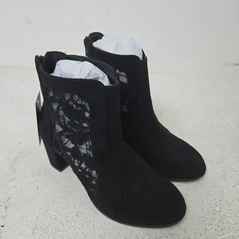 LASCANA BLACK LACE-DETAIL ANKLE BOOTS, UK 6