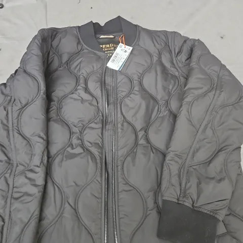 SUPERDRY BLACK QUILTED BOMBER-STYLE JACKET WITH ZIP FRONT SIZE 10