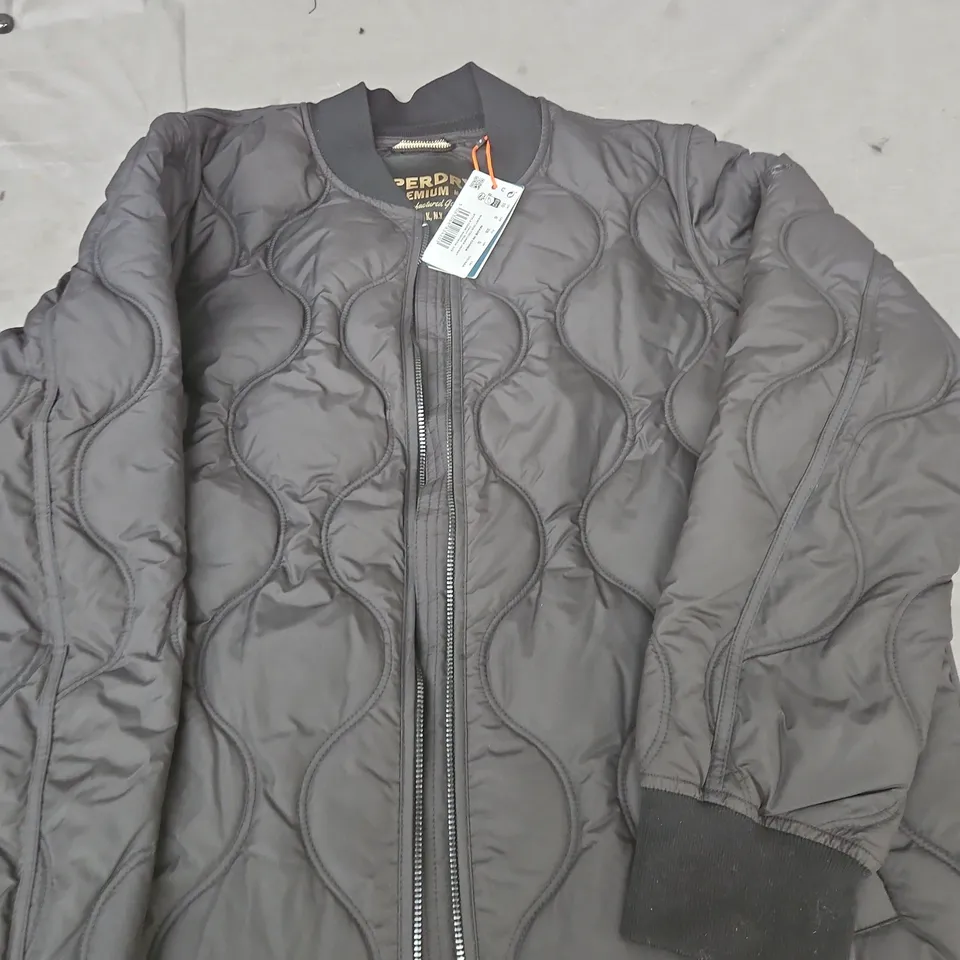 SUPERDRY BLACK QUILTED BOMBER-STYLE JACKET WITH ZIP FRONT SIZE 10