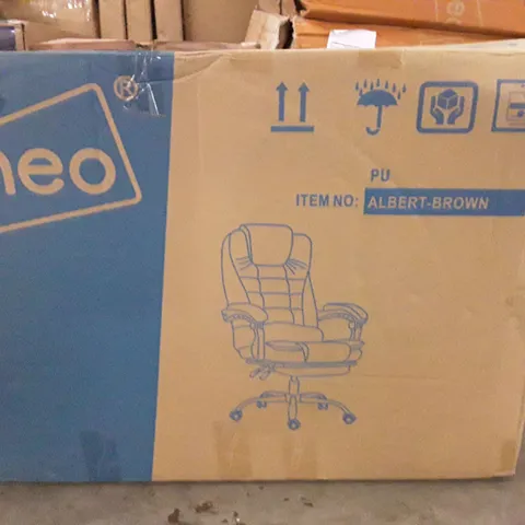 BOXED FAUX LEATHER UPHOLSTERED MASSAGE CHAIR IN BROWN (UNTESTED)