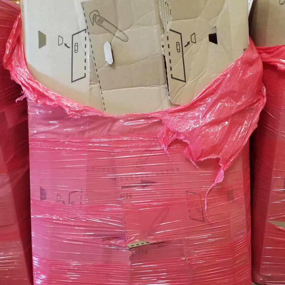 PALLET CONTAINING ASSORTED PRODUCTS INCLUDING SQUARE GLASS COFFEE TABLE - GOLD, PLAYPEN, ALL-TERRAIN KNEE WALKER PINK & FAN LAMP 