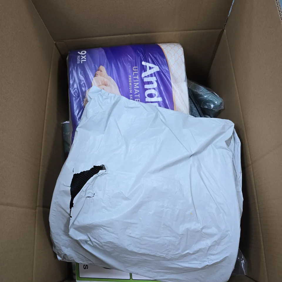 BOX OF APPROXIMATELY 20 ASSORTED ITEMS TO INCLUDE ANDREWS 9XL ROLLS, THANK YOU TEACHER GIFT BAGS, WRAPPING PAPER, 200 LASER LABELS ETC
