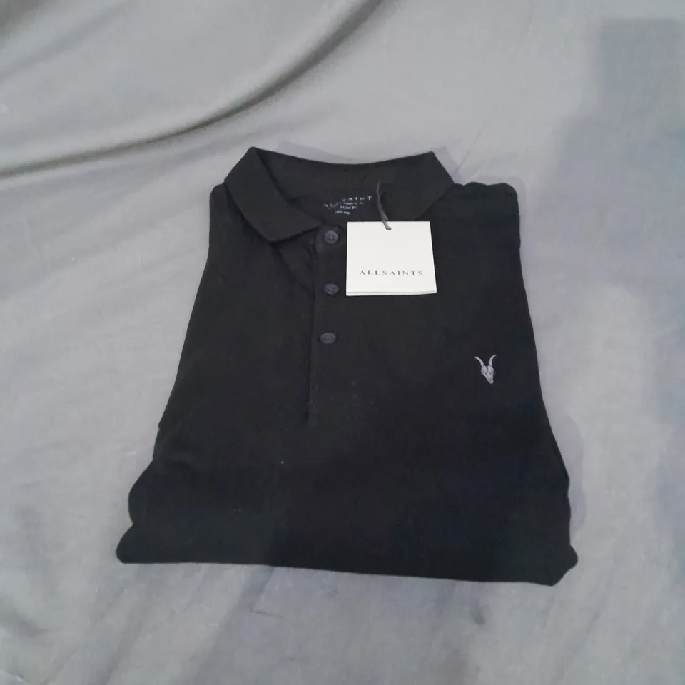 ALLSAINTS REFORM LONG SLEEVE POLO IN BLACK SIZE L