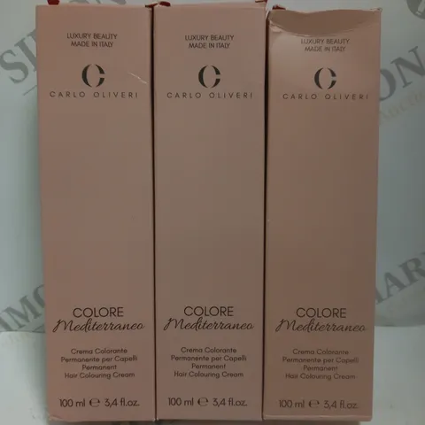 BOX OF 3 ASSORTED CARLO OLIVERI COLORE MEDITERRANEO PERMANENT HAIR COLOURING CREAMS #9.1, #9.2, #10.2