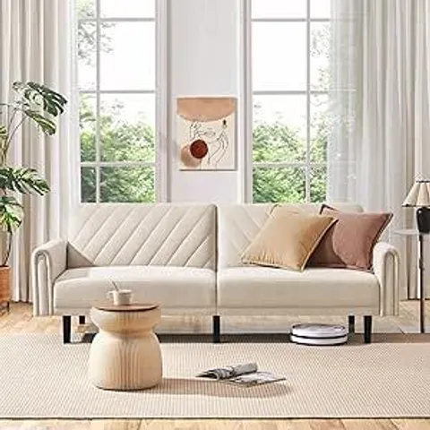 BOXED YAHEETECH FABRIC CONVERTIBLE SOFA - BEIGE (2 BOXES)