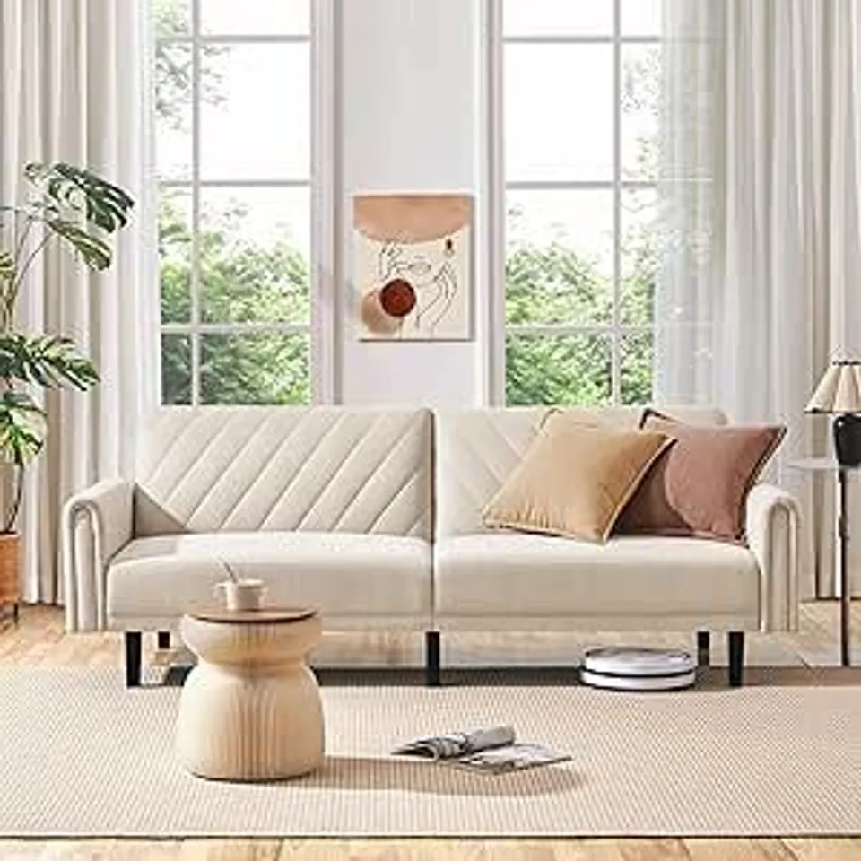 BOXED YAHEETECH FABRIC CONVERTIBLE SOFA - BEIGE (2 BOXES)