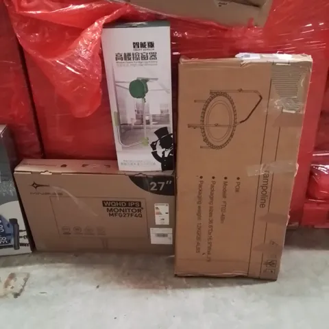PALLET OF ASSORTED HOUSEHOLD GOODS AND PRODUCTS TO INCLUDE; GAMING MONITOR,TRAMPOLINE,WINDOW CLEANING TOOL