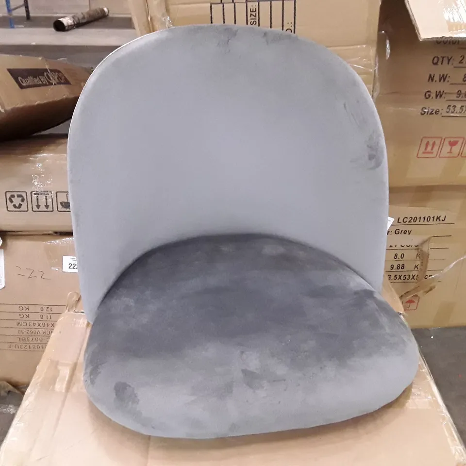 BOXED SET OF 2 GREY VELVET DINING CHAIRS
