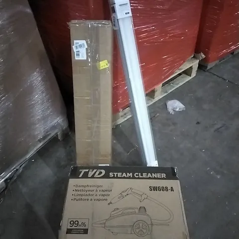 PALLET OF HOUSEHOLD ITEMS TO INCLUDE SOFA,PHOTO PHOTOGRAPHY STUDIO, BLINDS,STEAM CLEANER AND OTHER ASSORTED ITEMS...