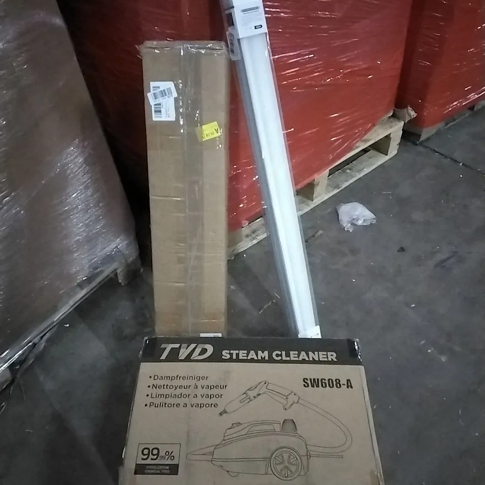 PALLET OF HOUSEHOLD ITEMS TO INCLUDE SOFA,PHOTO PHOTOGRAPHY STUDIO, BLINDS,STEAM CLEANER AND OTHER ASSORTED ITEMS...