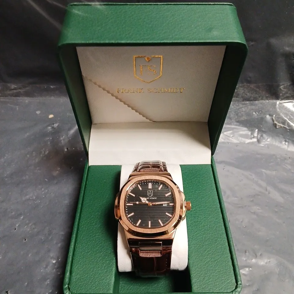 MENS FRANK SCHMIDT WATCH – TEXTURED DIAL WITH DATE – LEATHER STRAP