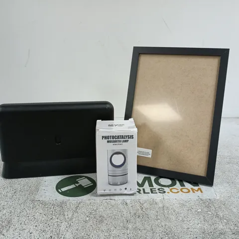 BOX OF APPROXIMATELY 20 ASSORTED HOUSEHOLD ITEMS TO INCLUDE FRAME, ROUTER, MOSQUITO LAMP ETC