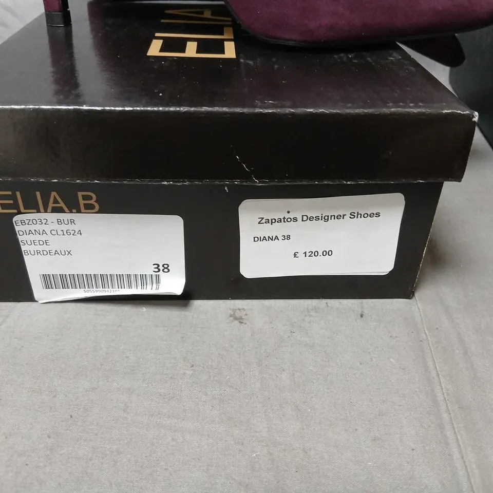 ELIA.B LONDON DIANA HIGH HEELS - PURPLE BURGUNDY SUEDE, UK 5 (EU 38)
