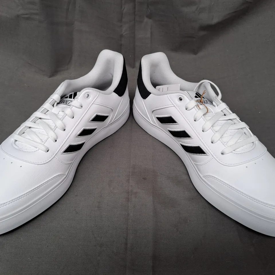 BOXED PAIR OF ADIDAS RETROCROSS GOLF SHOES IN WHITE/BLACK UK SIZE 11