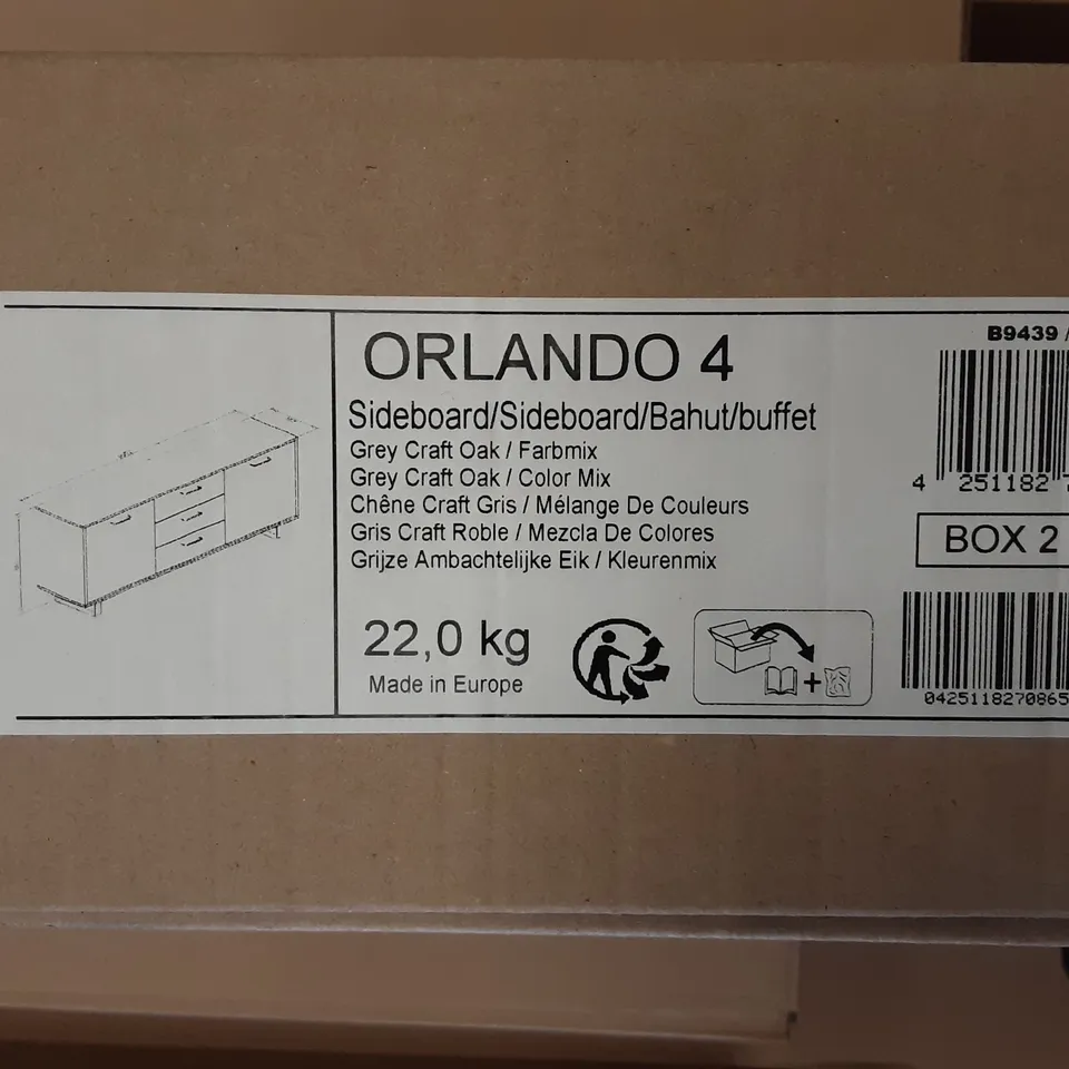 BOXED DESIGNER ORLANDO 4 SIDEBOARD CABINET - GREY CRAFT OAK ( 2 BOXES ) 