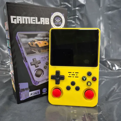 GAMELAB R36S HANDHELD GAMING DEVICE IN YELLOW