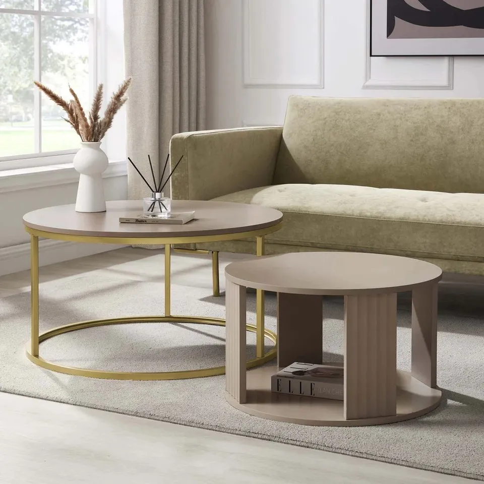 BOXED EVIE ROUND NESTING COFFEE TABLE - TAUPE