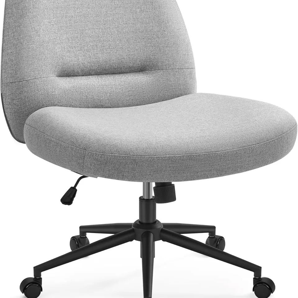 BOXED SONGMICS HOME CROSS LEGGED OFFICE CHAIR WITH STAR BASE AND WHEELS, WIDE SEAT, ADJUSTABLE HEIGHT, SWIVEL CHAIR, COTTON-LINEN FABRIC, DOVE GREY