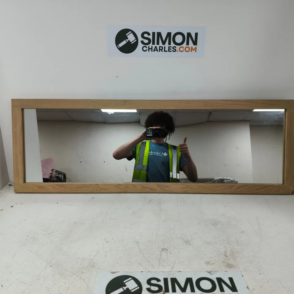 JD WILLIAMS LONG WALL MIRROR OAK (SMALL CHIP IN CORNER)