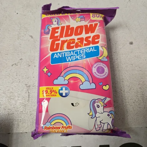 TOTE OF APPROXIMATELY 10 PACKETS OF ELBOW GREASE ANTIBACTERIAL WIPES