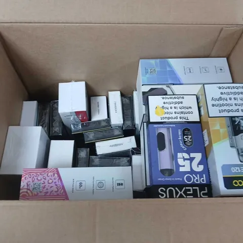 BOX OF APPROXIMATELY 35 ASSORTED E-CIGARETTES AND COMPONENTS TO INCLUDE: VOOPOO ARGUS G3 DEVICE KIT 