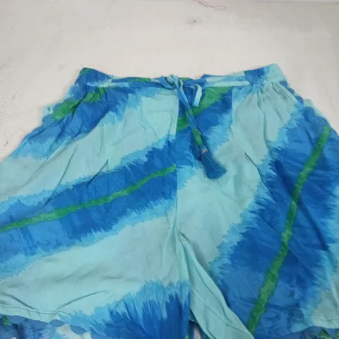 MONSOON WOMEN'S SHORTS – BLUE & TEAL TIE-DYE PRINT – UK SIZE M