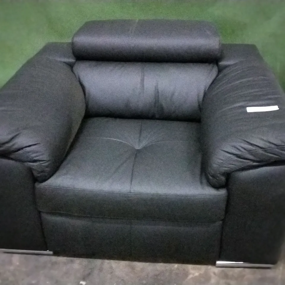 DESIGNER BLACK FAUX LEATHER ARM CHAIR WITH ADJUSTABLE HEADREST
