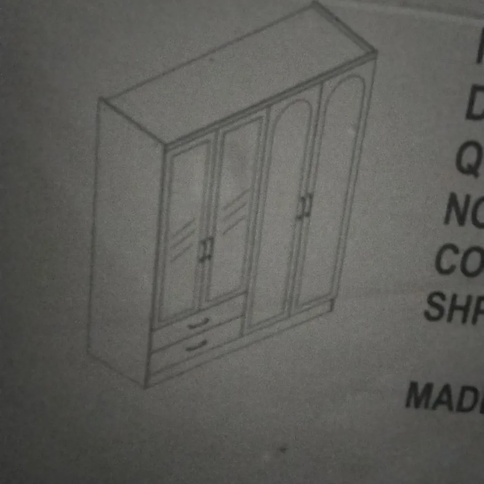 BOXED 4 DOOR 2 DRAWER WARDROBE WITH MIRROR - WHITE ( 2 BOXES ) 