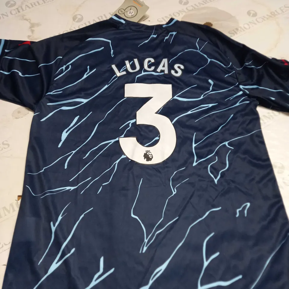 MANCHESTER CITY FC 3RD SHIRT AND SHORTS WITH LICAS 3 ON THE BACK SIZE 26