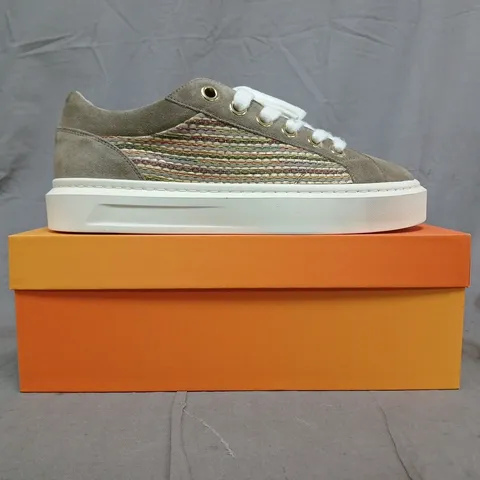 BOXED PAIR OF CLEENS ACE TRAINERS IN TAUPE SIZE UK 11.5