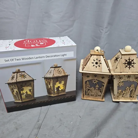 APPROXIMATELY 14 BOXED SET OF 2 WOODEN LANTERN DECORATION LIGHTS