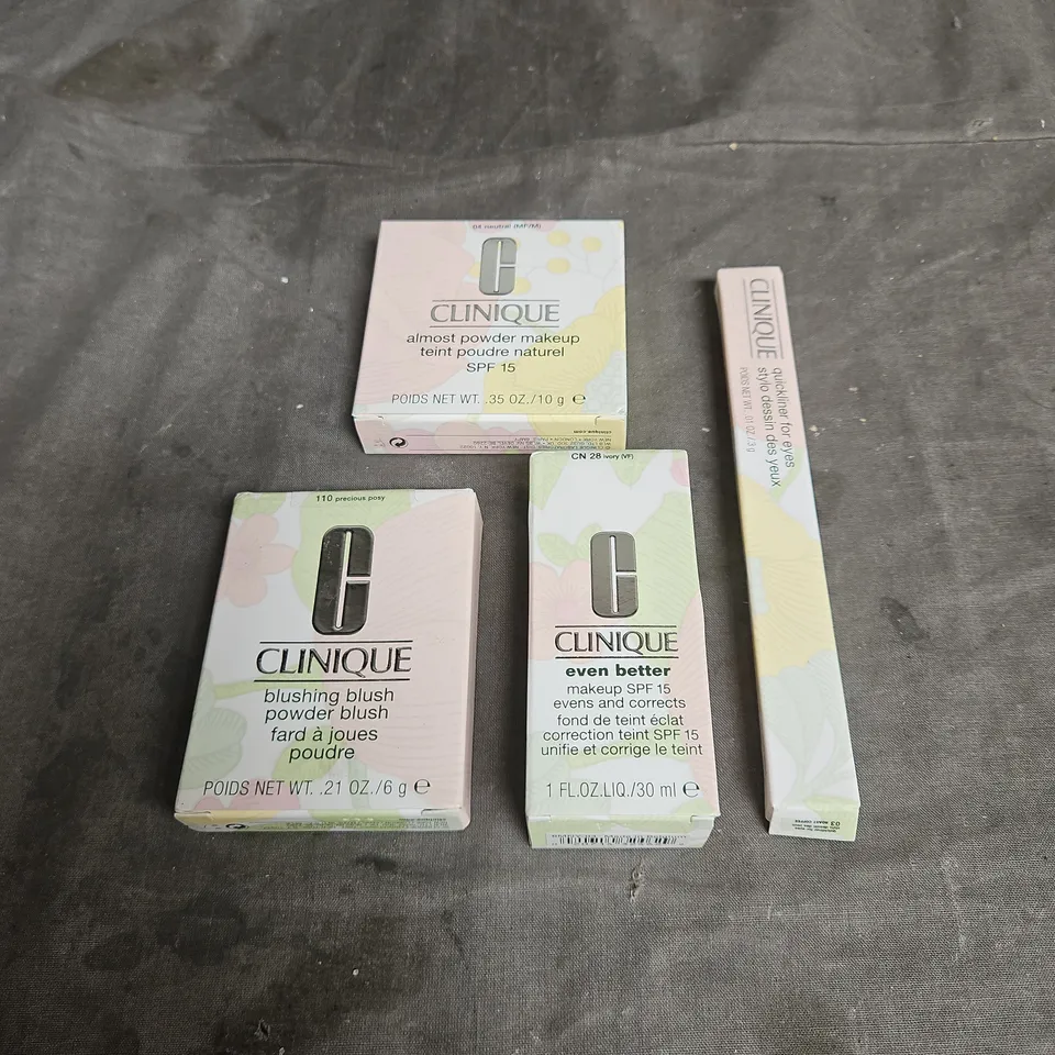 CLINIQUE LOT OF 4 ASSORTED COSMETIC PRODUCTS TO INLCUDE - QUICK LINER - BLUSH - EVEN BETTER CORRECTOR - ETC