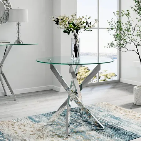 BOXED CHAVIS 90CM WIDE TEMPERED GLASS DINING TABLE (2 BOXES)