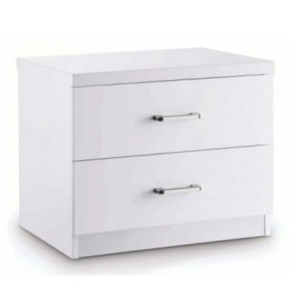 BOXED NOVELLO 2-DRAWER BEDSIDE TABLE IN WHITE GLOSS (1 BOX)