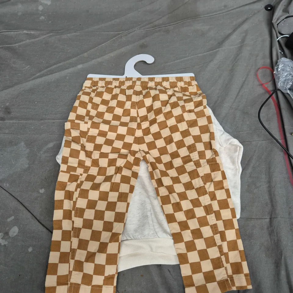 Tu by Sainsbury's Baby Top & Checkered Trousers Set – Cream Top with Brown Text, Size 86–92 cm