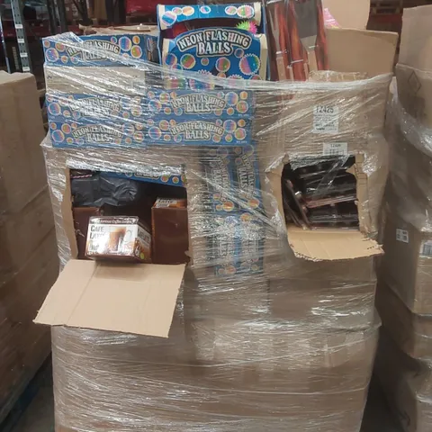 PALLET TO CONTAINING A VERY LARGE QUANTITY OF ASSORTED ITEMS INCLUDING: NEON FLASHING BALLS, CAFE LATTE GLASSES, BBQ ACCESSORIES, HEN PARTY ITEMS ECT