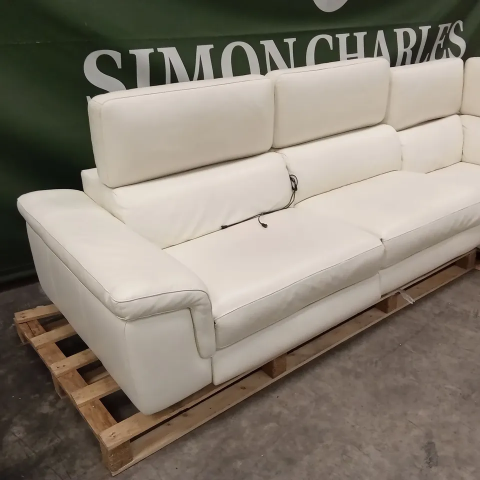 QUALITY DESIGNER ITALIAN MADE FLAVIO ELECTRIC RECLINER LEATHER CORNER SOFA - WHITE