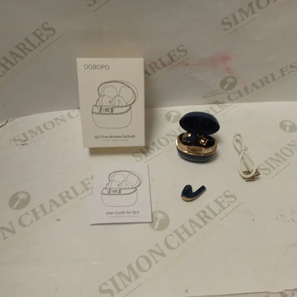 BOXED DOBOPO Q13 TRUE WIRELESS EARBUDS. CHARGING DOCK WITH DIGITAL DISPLAY, USB CABLE AND INSTRUCTIONS