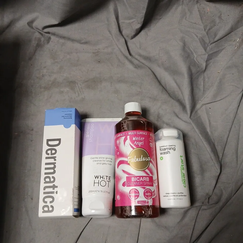APPROXIMATELY 25 ITEMS INCLUDING DERMATICA SKINCARE BOX + SEDDY FACE & BODY SCRUB + FABULOSA BICARB CLEANER SPRAY + FOAMING WASH.