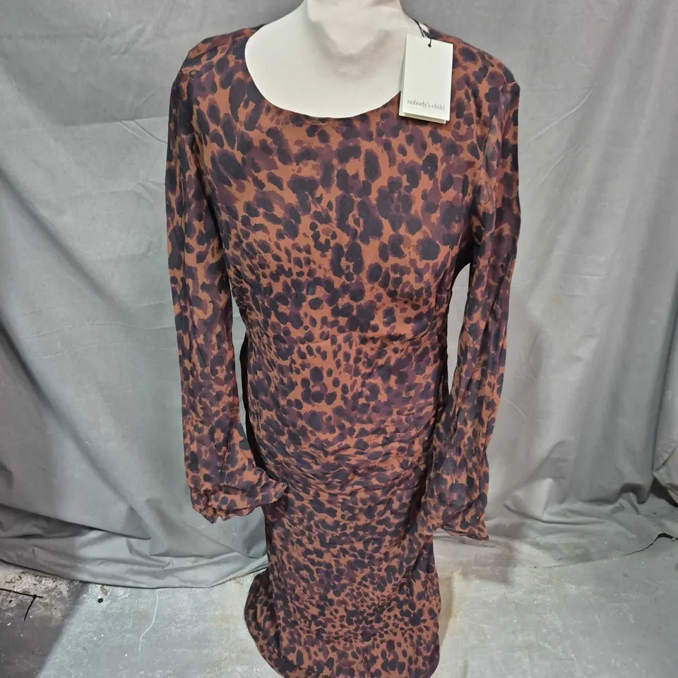 NOBODYS CHILD CLARISSA MIDI BROWN ANIMAL PRINT DRESS - UK 16