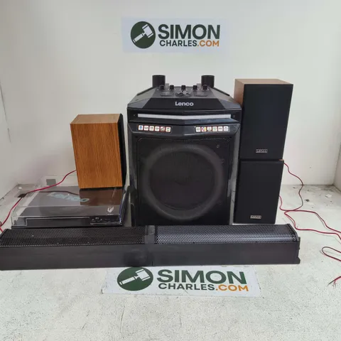 LOT OF 10 ASSORTED UNBOXED LENCO AUDIO ITEMS TO INCLUDE PARTY SPEAKER. TURNTABLES WITH SPEAKERS AND TURNTABLE CARE KIT
