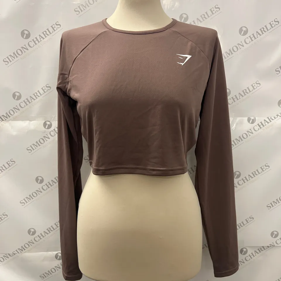 GYMSHARK CREW NECK LONG SLEEVED TOP IN BROWN SIZE M